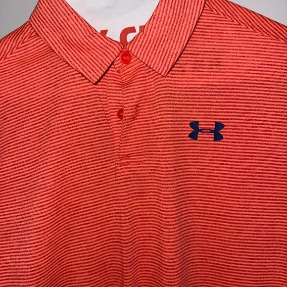 Under Armour Boys YLG Polo Orange Stripped - Picture 2 of 7